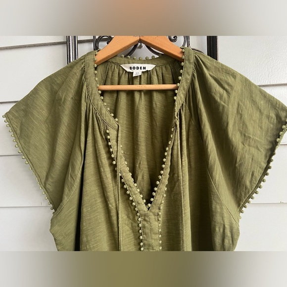 Boden Millie Split Neck Cotton Top Mayfly Army Green Sz 14 - Picture 8 of 12